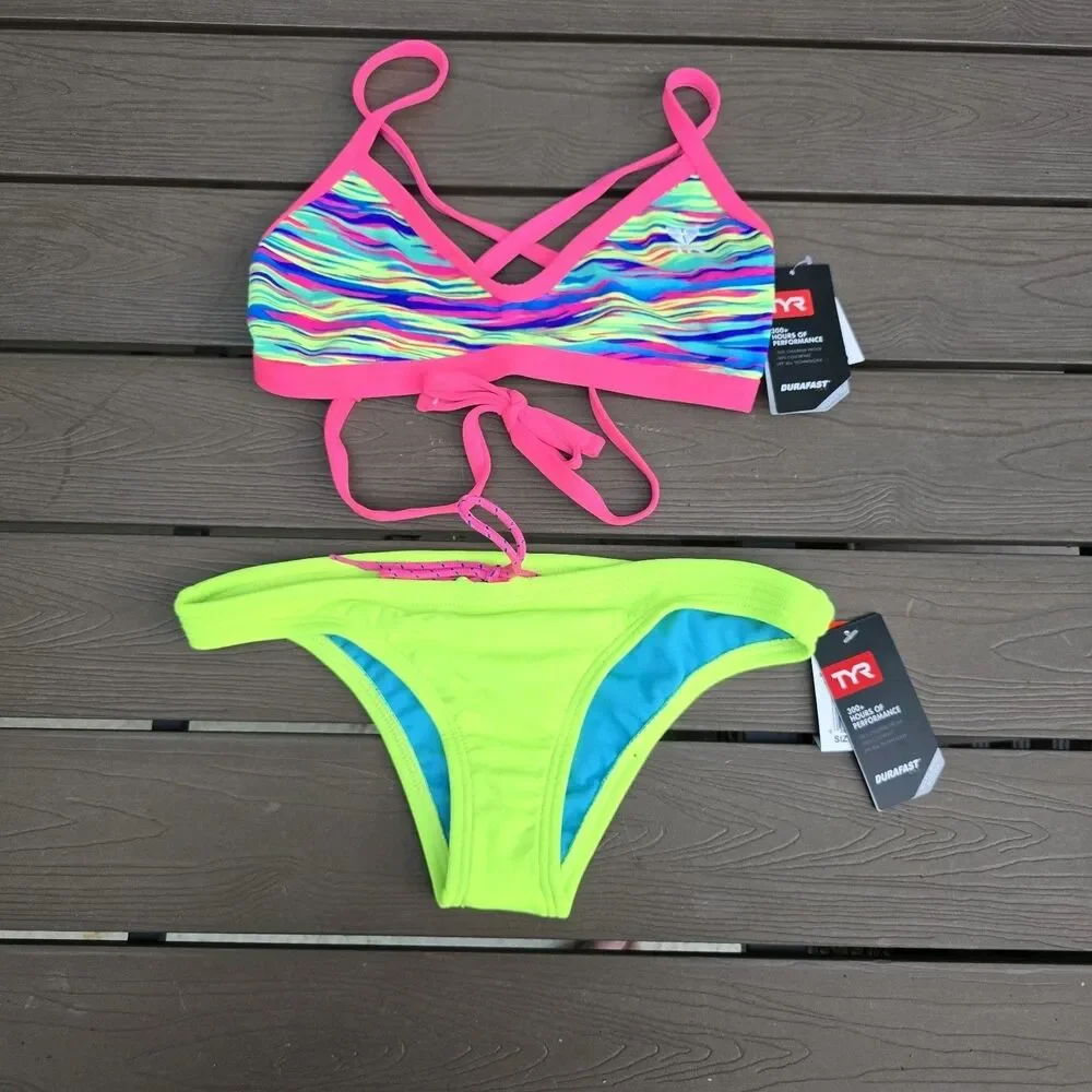 TYR Women's Neon/multi Mix & Match Tieback Tops & Micro Bikini Sz S New Sample